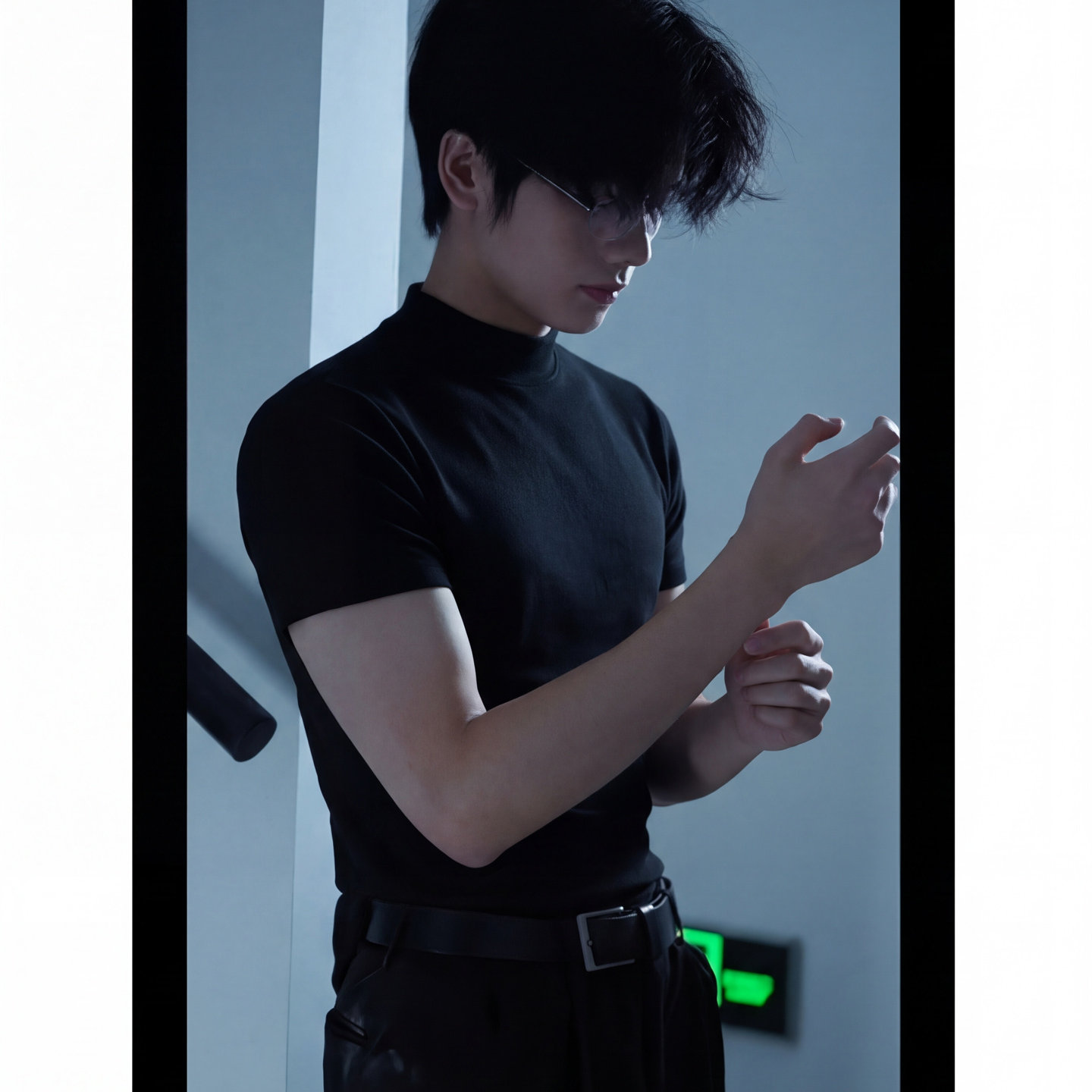 禁欲系黑色紧身衣男打底