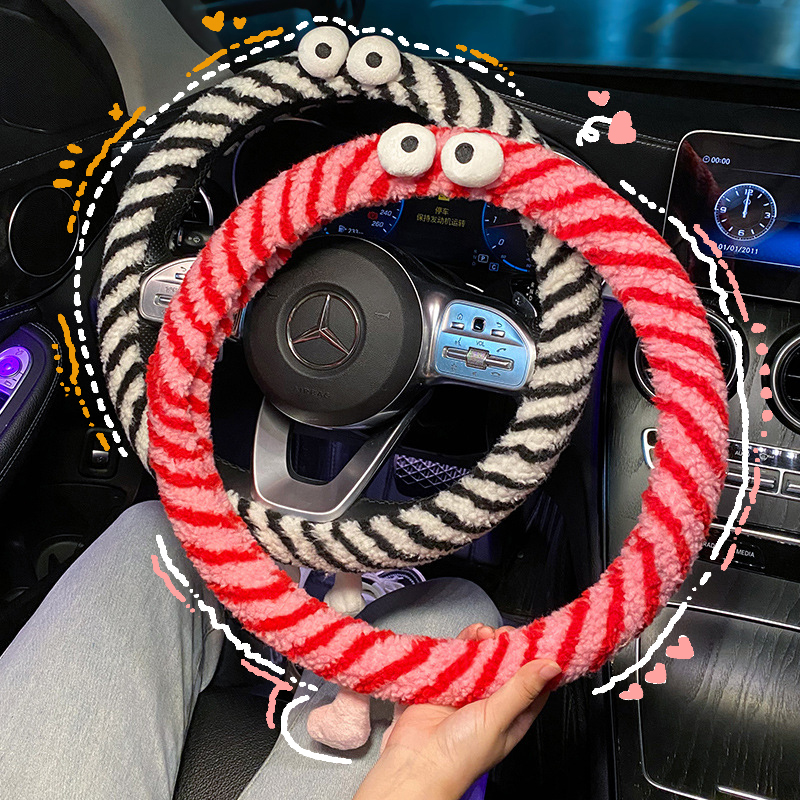 汽车方向盘套冬季毛绒o2023新款怪兽防滑保暖四季通用卡通车把套