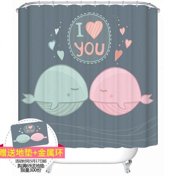 海豚卡通浴帘高档防水防霉保温卫生间帘窗帘可爱挡水帘包邮送环