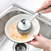 日本家用长柄刷厨房不锈钢刷铁锅锅刷子可替换钢丝球厨房清洁神器