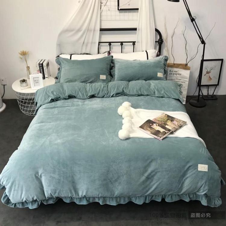 加厚保暖天鹅绒双面水晶珊瑚绒四件套纯色法兰绒床U上用品被套冬