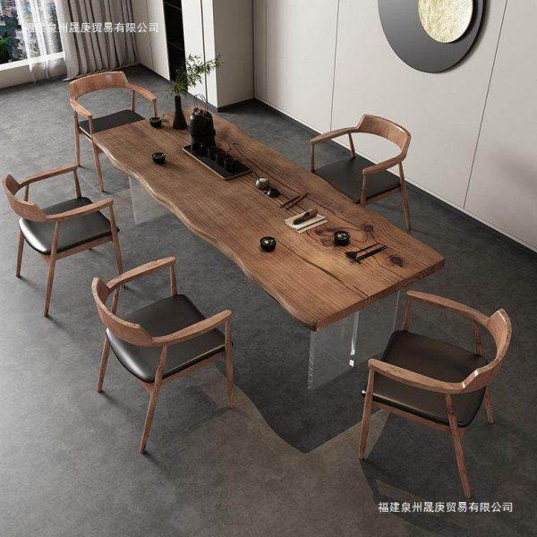 新中式客厅亚克力悬浮实木茶桌椅组合 不规则边会客原木泡茶桌,商业/办公家具,茶台/茶桌,淘宝优惠券,粉丝福利购,淘宝优惠卷