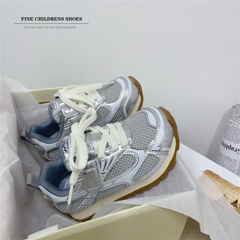 韩版儿童个性时尚拼色运动鞋2024春季新款男女童透气轻便跑步鞋潮