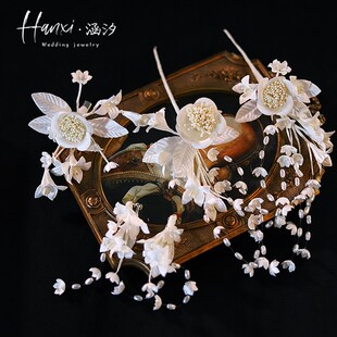 精致手工白色花朵流梳铃兰花新娘头饰韩式婚纱仙美套装影楼发饰品