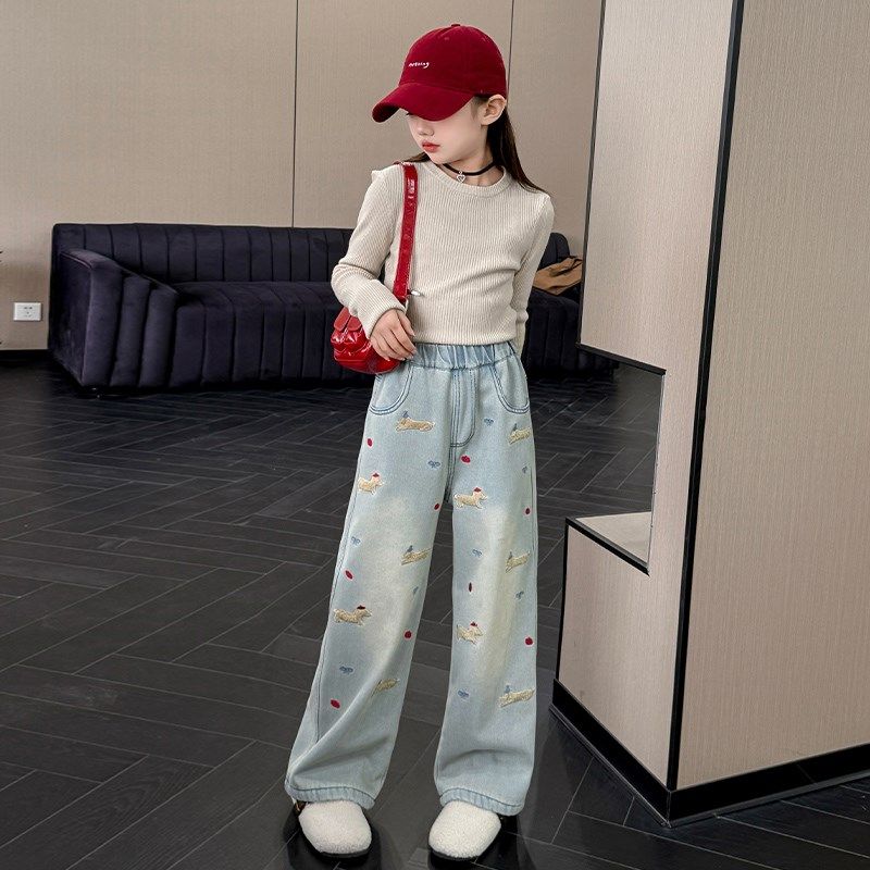 女童裤子春秋2025新款春装女孩网红洋气绣花直筒裤儿童春季牛仔裤,童装/婴儿装/亲子装,裤子,淘宝优惠券,粉丝福利购,淘宝优惠卷