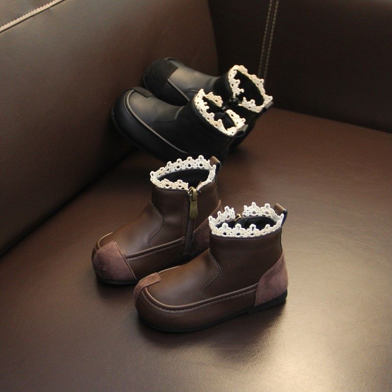 女童靴子2024新款秋冬儿童短靴蕾丝花边女孩公主单鞋宝宝加绒棉靴,童鞋/婴儿鞋/亲子鞋,棉靴,淘宝优惠券,粉丝福利购,淘宝优惠卷