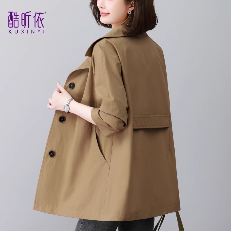 中长款休闲翻领风衣女2024年春秋新款韩版宽松大码纯色直筒长外套图片