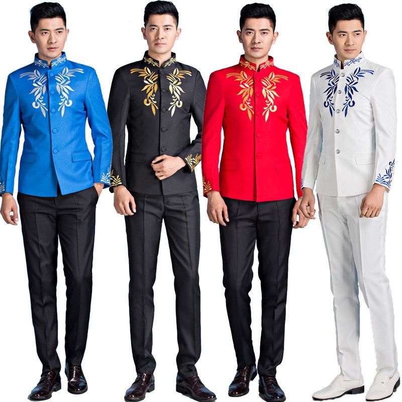 男士司仪主持中式合唱演出服男装黑色绣花立领中山装礼服,男装,中山装,淘宝优惠券,粉丝福利购,淘宝优惠卷