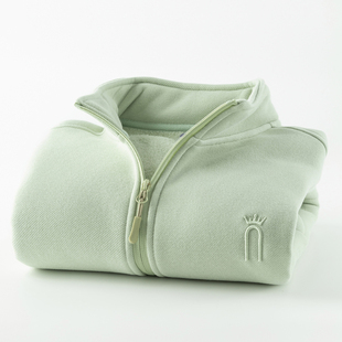 显瘦开衫 加绒立领大码 正肩外套 修身 浅绿色拉链卫衣外套女秋冬季