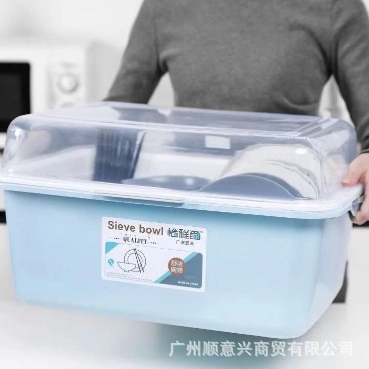 大号厨房沥水碗架家用带盖防尘碗碟收纳箱碗筷餐具收纳盒收纳碗柜