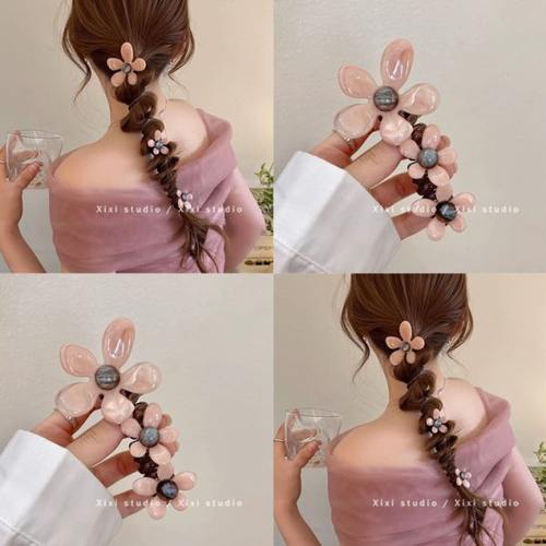 本色花！珍珠花朵电话线发圈！高级感泡泡辫发绳直条编发盘发器女