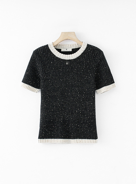 【粉红粉丝专享】女修身型短袖针织运动T恤常规毛针织衫25186