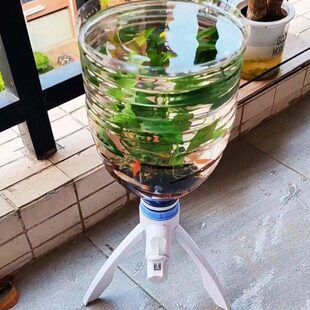 矿泉水桶养鱼三角支架自制生态鱼缸支架倒置养鱼换水一体式鱼缸