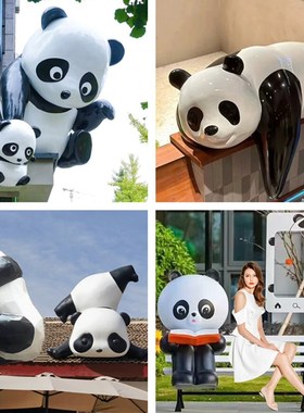户外门头网红店爬墙打卡熊猫装饰玻璃钢雕塑商场S壁挂蜘蛛侠大摆