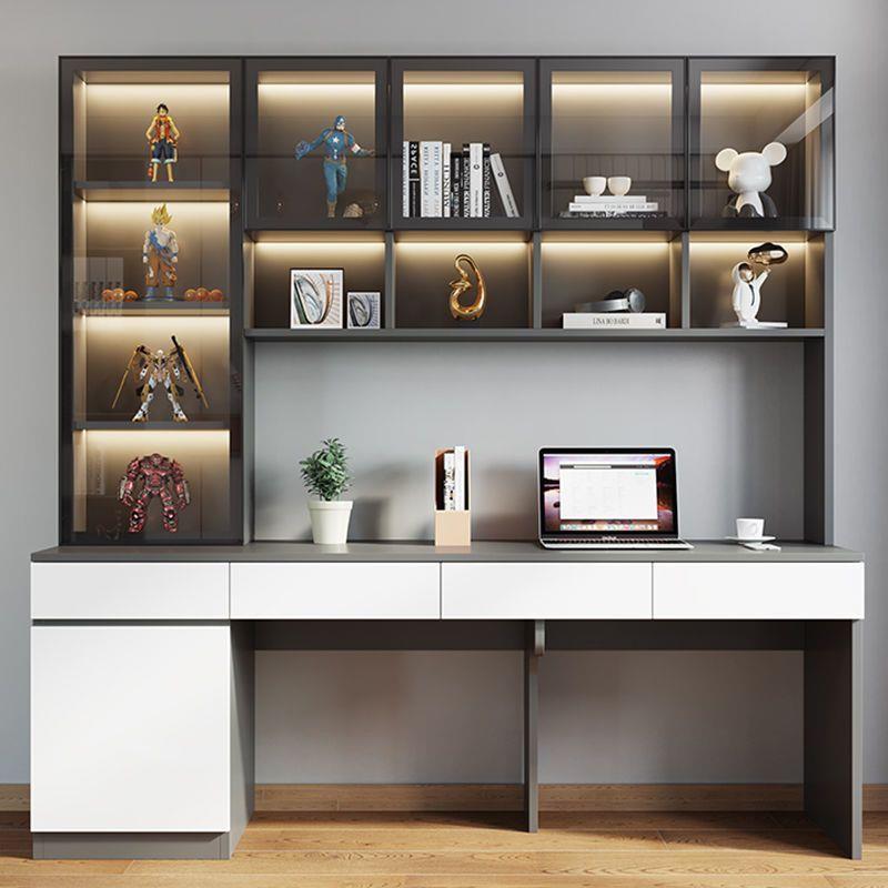 实木双人书桌书架一体写字桌学生家用卧室台式电脑桌轻奢学习桌子