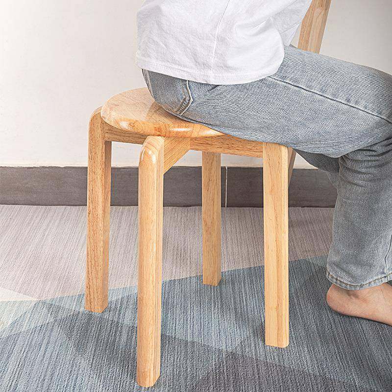 北欧全实木可摞叠圆餐凳家用原木板凳茶几木头餐桌凳子橡胶木圆凳
