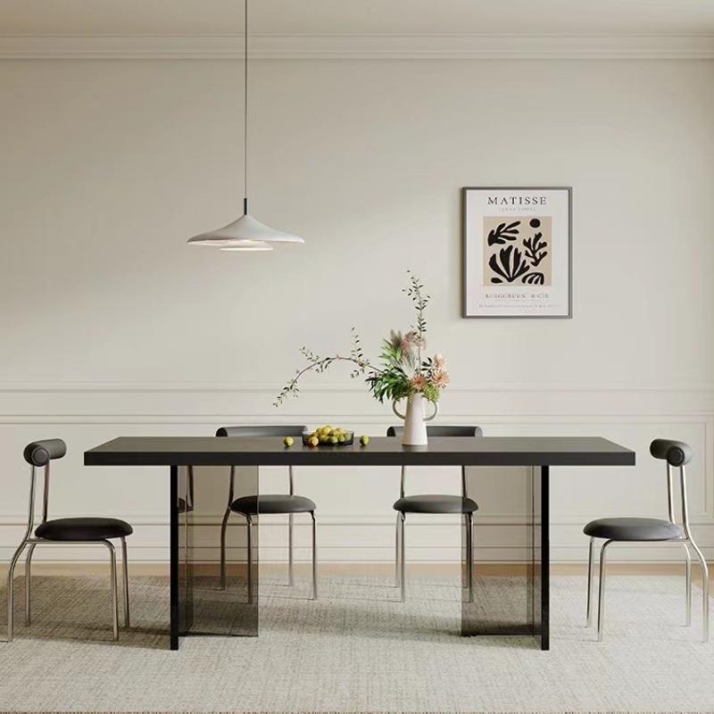 下挂德利丰岩板餐桌亚克力小户型加厚悬浮纯白色极简轻奢家用饭桌