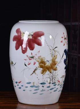 创意手绘中式陶瓷卷画筒家居装饰摆件软装干花花器雨伞收纳字画缸