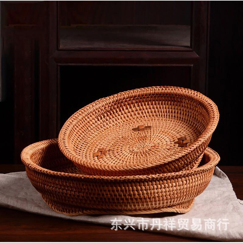 越南秋藤编水果盘收纳篮茶点盘果蔬筐茶几收纳盒编织篮子