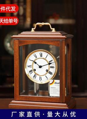 欧式机械座钟家用老式发条钟表客厅桌面实木台钟赫姆勒铜机芯329