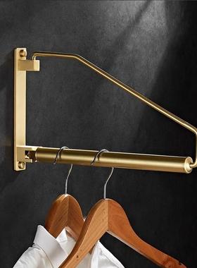 全铜拉丝金小户晾衣架阳台隐形折叠壁挂晒衣服杆旋转毛巾架免打孔