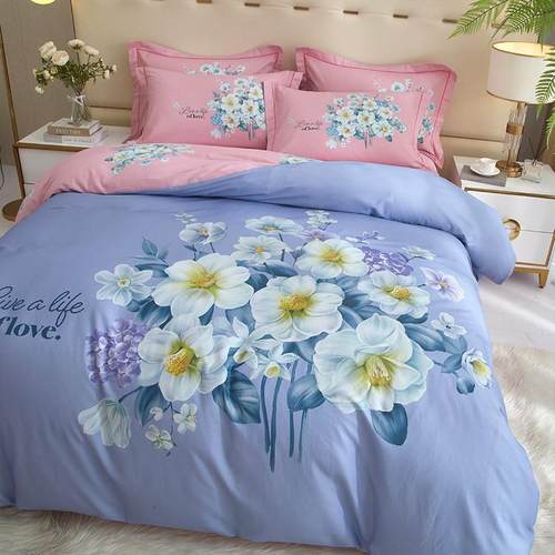 高档田园风全棉床上被套四件套纯棉床单斜纹婚庆床上用