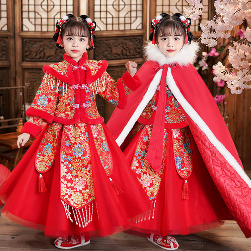 拜年服女童冬款儿童汉服冬季新年衣服唐装冬小女孩过年服兔年古装
