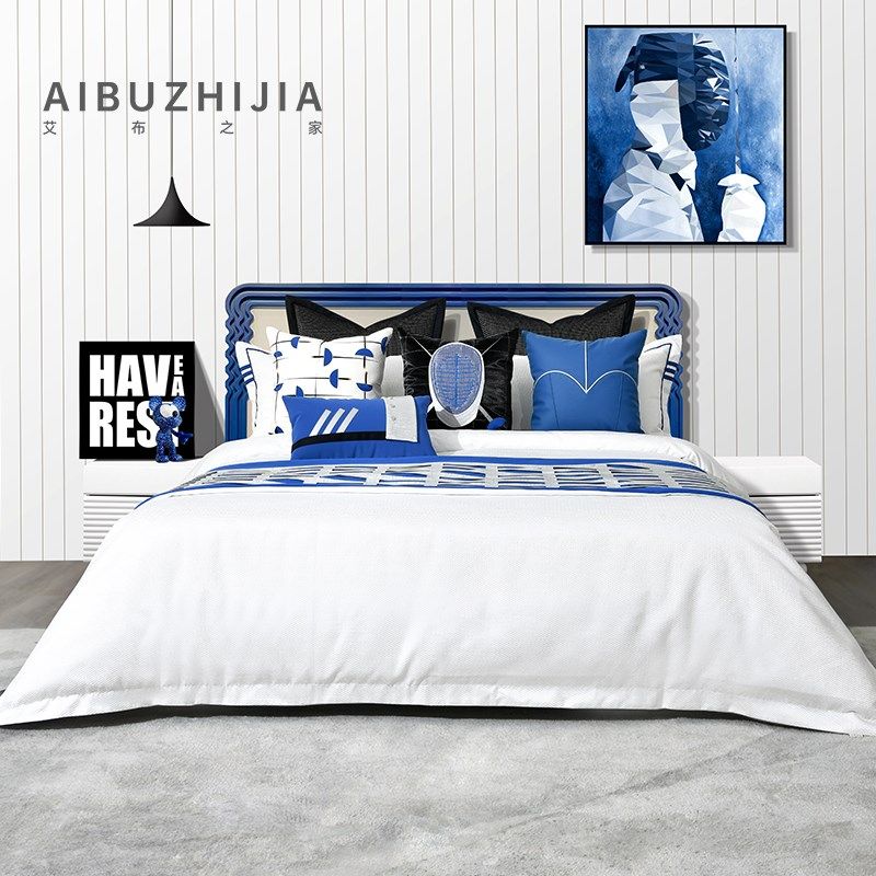 高端现代可爱击剑主题蓝色儿童床品酒店样板间卧室床上用品套件,床上用品,床品套件/四件套/多件套,淘宝优惠券,粉丝福利购,淘宝优惠卷