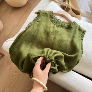 小文姐 W1613-夏季木耳领宽松凉快背心搭舒适文艺无袖上衣女