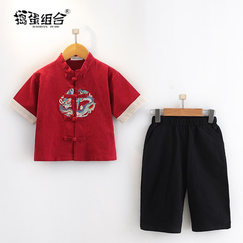 儿童唐装男童汉服中国风套装古装超仙少爷服夏季薄款宝宝周岁礼服