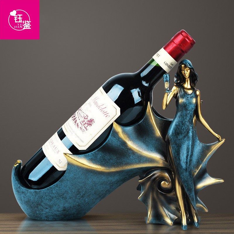 钰鉴欧式仿古蓝色美女酒架客厅书房家居超市商场酒柜饰品美陈摆件,收纳整理,红酒架,淘宝优惠券,粉丝福利购,淘宝优惠卷