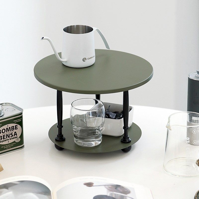 墨绿色双层置物架 化妆品收纳架 咖啡角高颜值杂物架圆形铁艺杯架,收纳整理,化妆品收纳架,淘宝优惠券,粉丝福利购,淘宝优惠卷