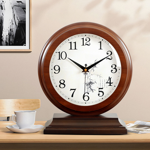实木钟表座钟客厅2024新款台式摆放式时钟自动对时电波钟卧室静音