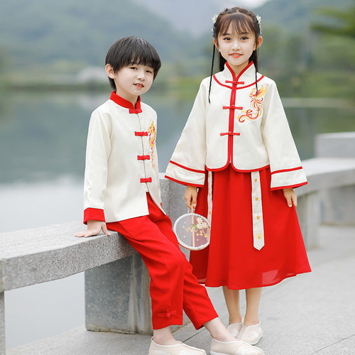 国庆儿童喜庆演出服男女童古装汉服中国风小学生国学合唱表演服装