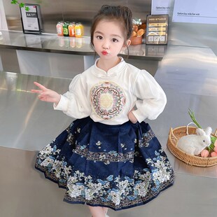 女童马面裙花魁套装春秋款2024新款儿童秋季国风女孩宝宝汉服秋装