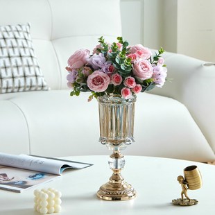 轻奢玻璃花瓶家用客厅插花花艺仿真花餐桌高级感摆花家居装饰摆件
