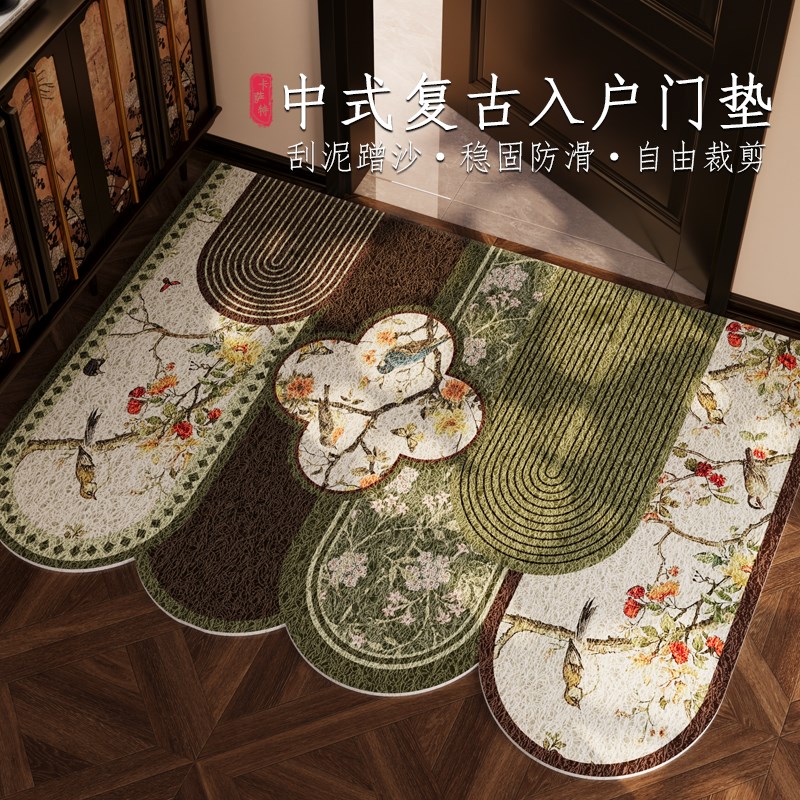 中古风入户门地垫丝圈复古风高级感进门垫门口绿色耐脏防滑脚踏垫