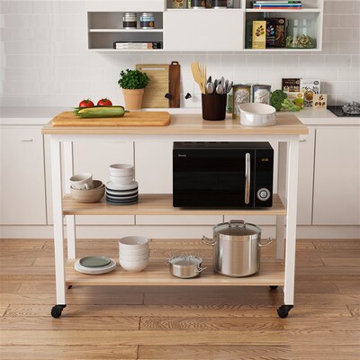 可移动带轮子厨房桌置物桌落地多层微波炉L架储物架桌子家用收纳