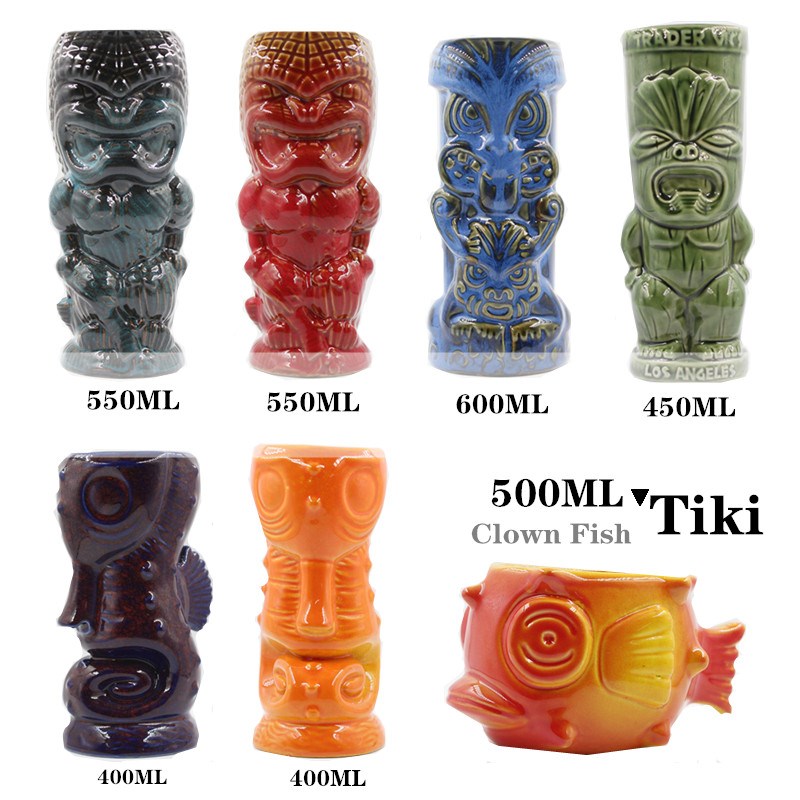 新款提基tiki杯子 TIKI MUG夏威夷鸡尾酒M杯 创意马天尼陶瓷面具