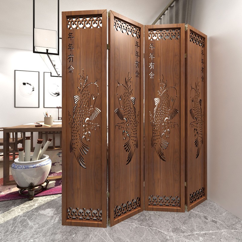 新中式折叠移f动屏风办公室玄关简约木质隔断客厅家用遮挡折屏