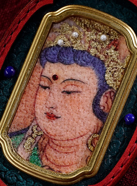 藏式皮壳唐卡吊坠文殊五爷扎基拉