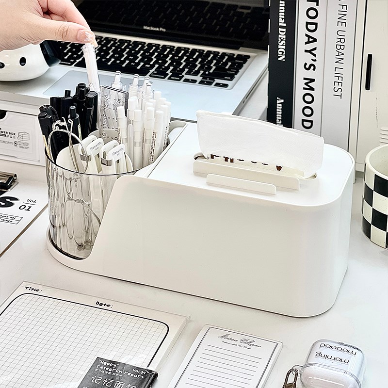 多功能笔筒纸巾盒学生桌面整理A置物架笔架收纳盒办公室宿舍抽纸