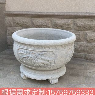 石雕鱼缸庭院花盆水缸花岗岩石头石缸门海室外石雕花盆雕刻定制