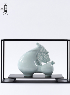 现代新中式青瓷陶瓷马摆件酒店办公室客厅玄关禅S意装饰品茶室摆
