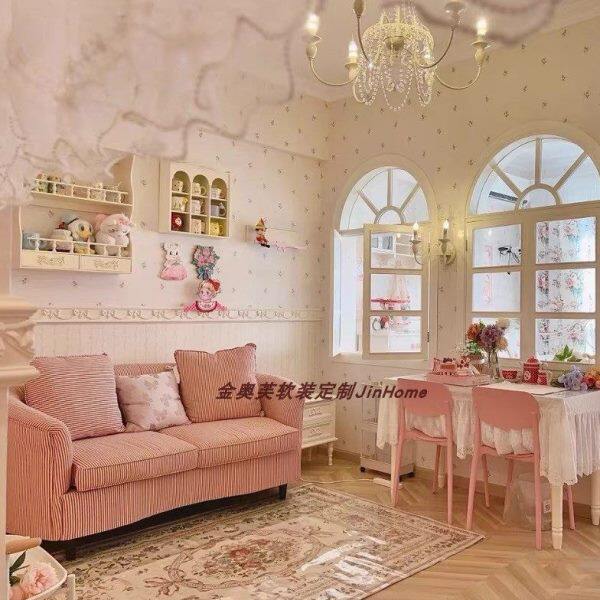 意式简约红色格子实木单人椅法式复古小户型床头卧室客厅三人沙发