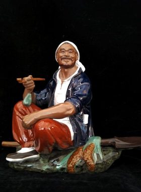 石湾陶瓷丰收在望摆件公司店铺开业礼品前台客厅艺术农民工艺摆设