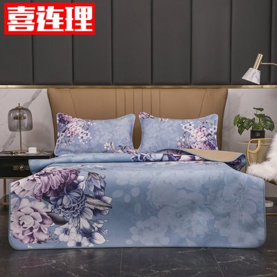 喜连理头层水牛皮凉席1.5m1.8米彩绘三件套真皮彩色纯色软席子