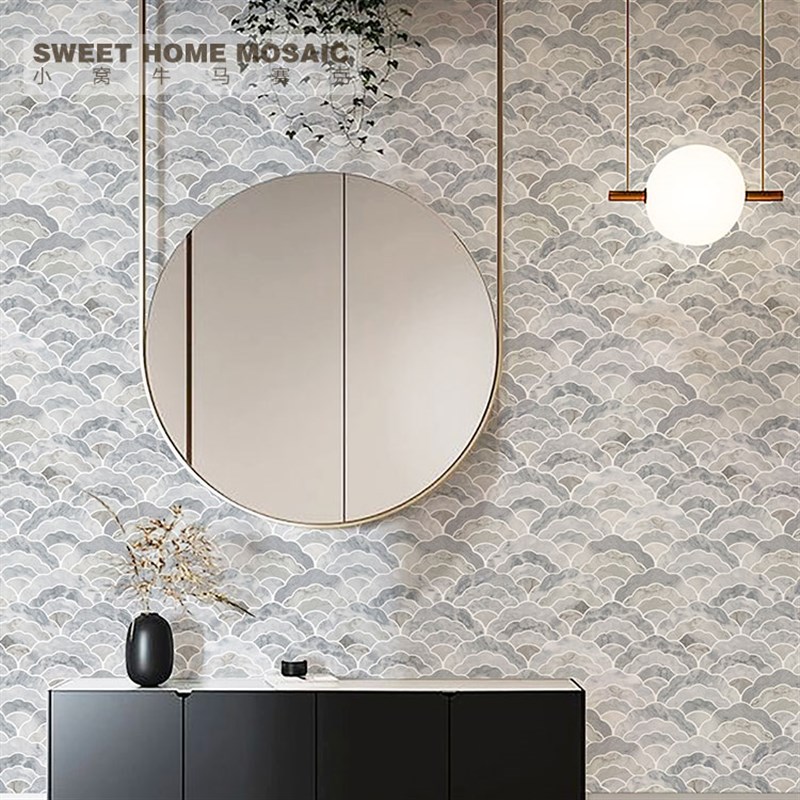 石材马赛克祥云拼花大理石背景墙新中式玄关餐厅墙砖Z卫生间瓷砖