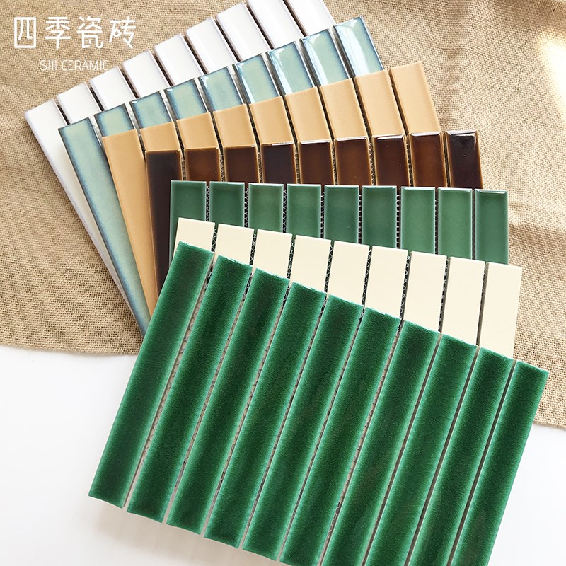 覆古月牙马赛克白色墨绿冰裂x条形瓷砖浴室饭厅连锁店吧台背景墙