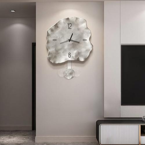 简约荷叶餐厅装饰画摇摆钟挂钟挂画客厅背景墙壁饰画带钟表静音钟